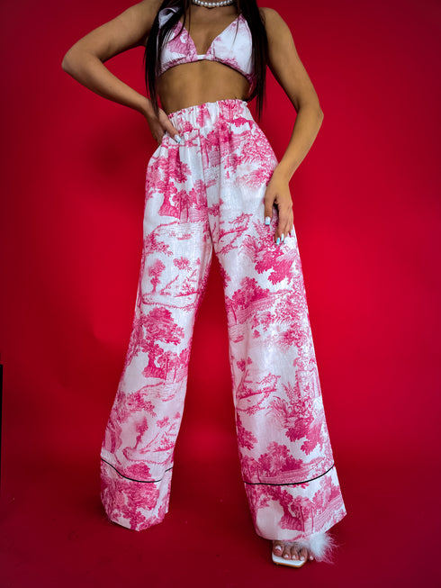 LUX silver pants "GEISHA" - white with pink